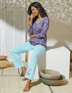 T-shirt Pyjama Manches Longues Imprimé Papillons -Élégance Nuit Soldes Boutique 703914 C02 zoomx vue5