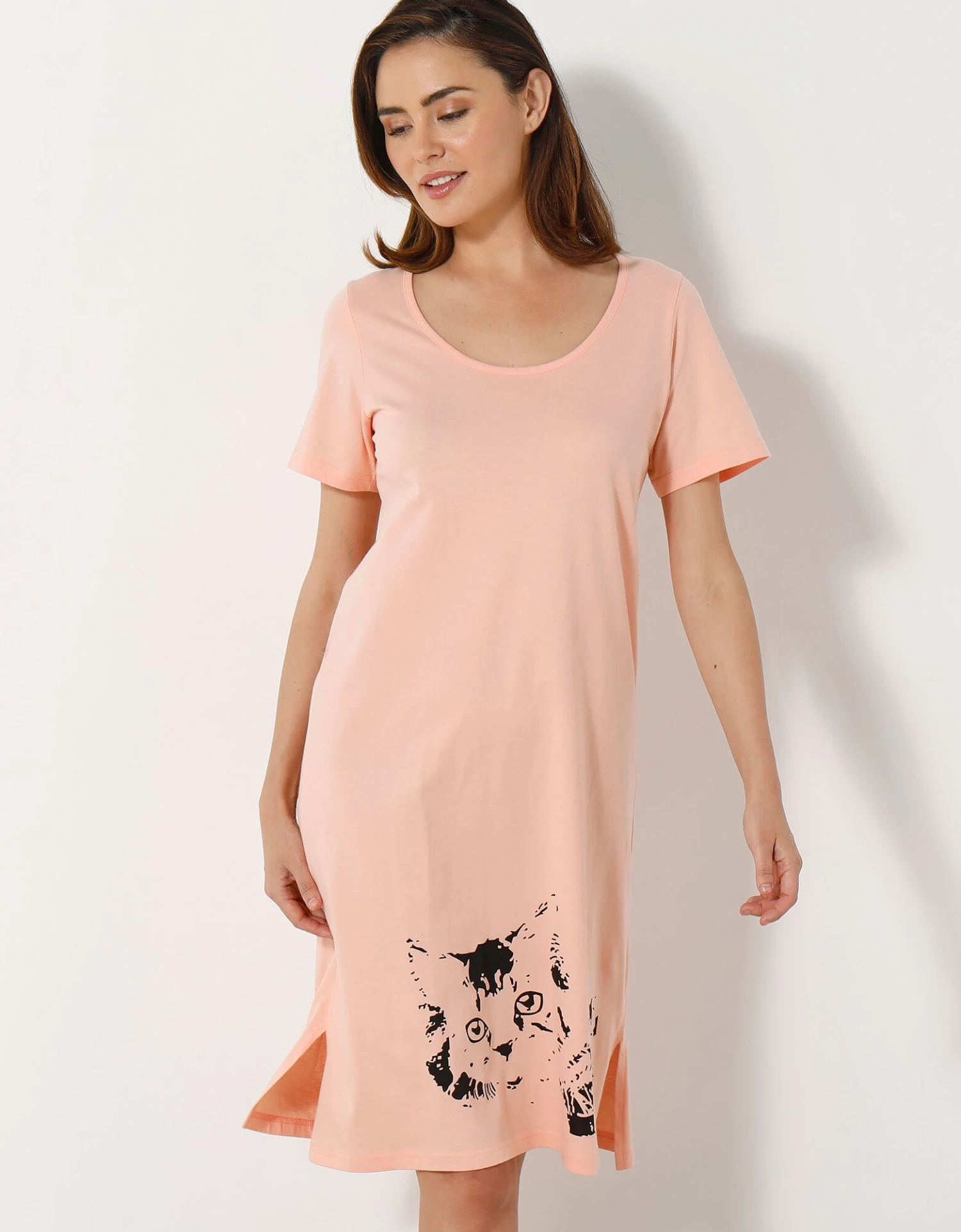 Chemise De Nuit Courte Imprimé Chat - Lot De 2 3 Chemise De Nuit Courte Imprimé Chat - Lot De 2 – Image 3