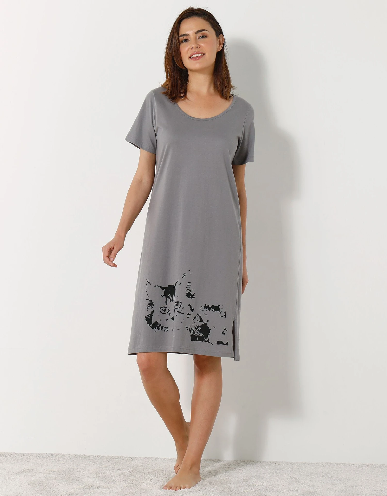 Chemise De Nuit Courte Imprimé Chat - Lot De 2 4 Chemise De Nuit Courte Imprimé Chat - Lot De 2 – Image 4