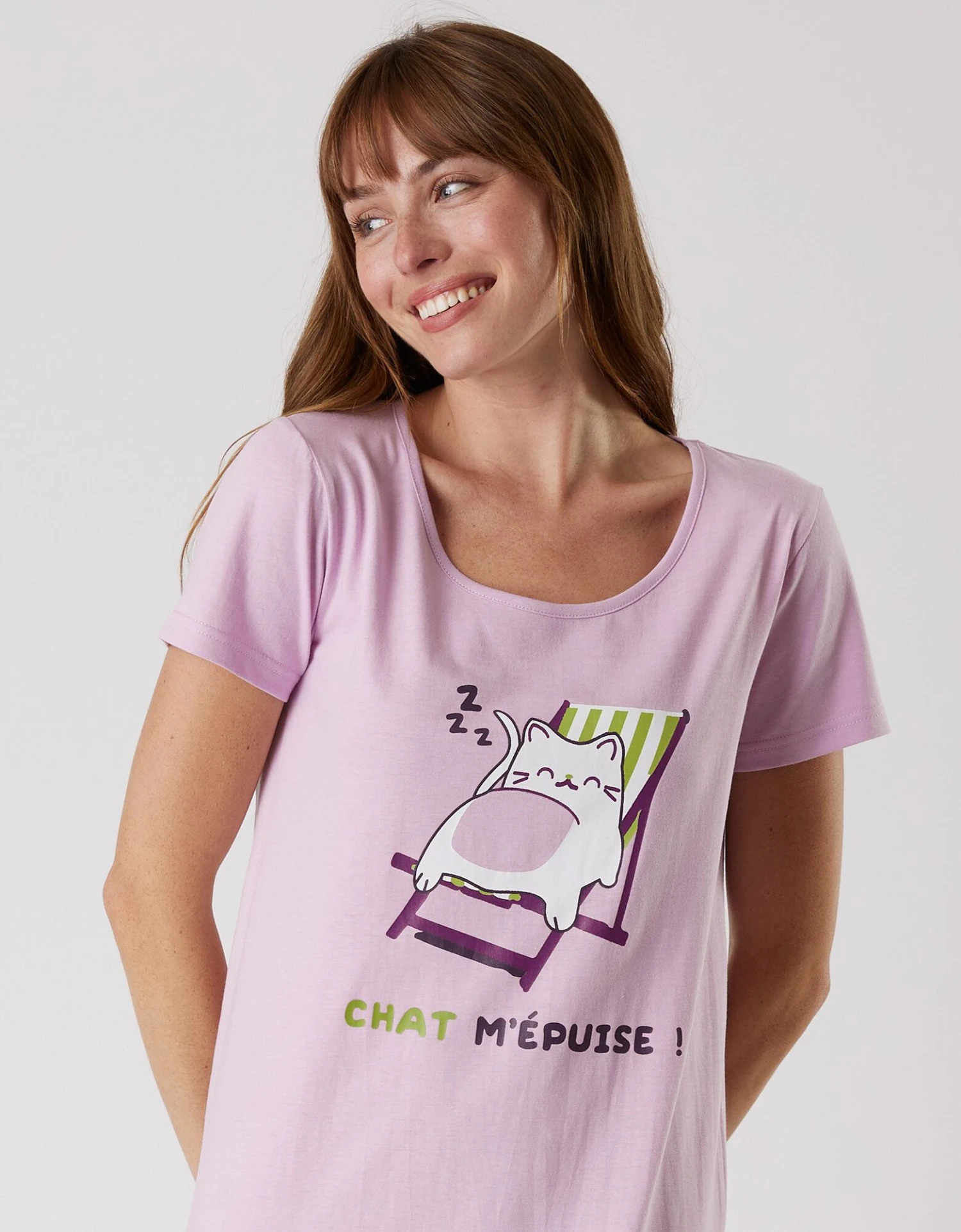 Chemise De Nuit Longue Manches Courtes – Imprimé "chat" 3 Chemise De Nuit Longue Manches Courtes – Imprimé "chat" – Image 3