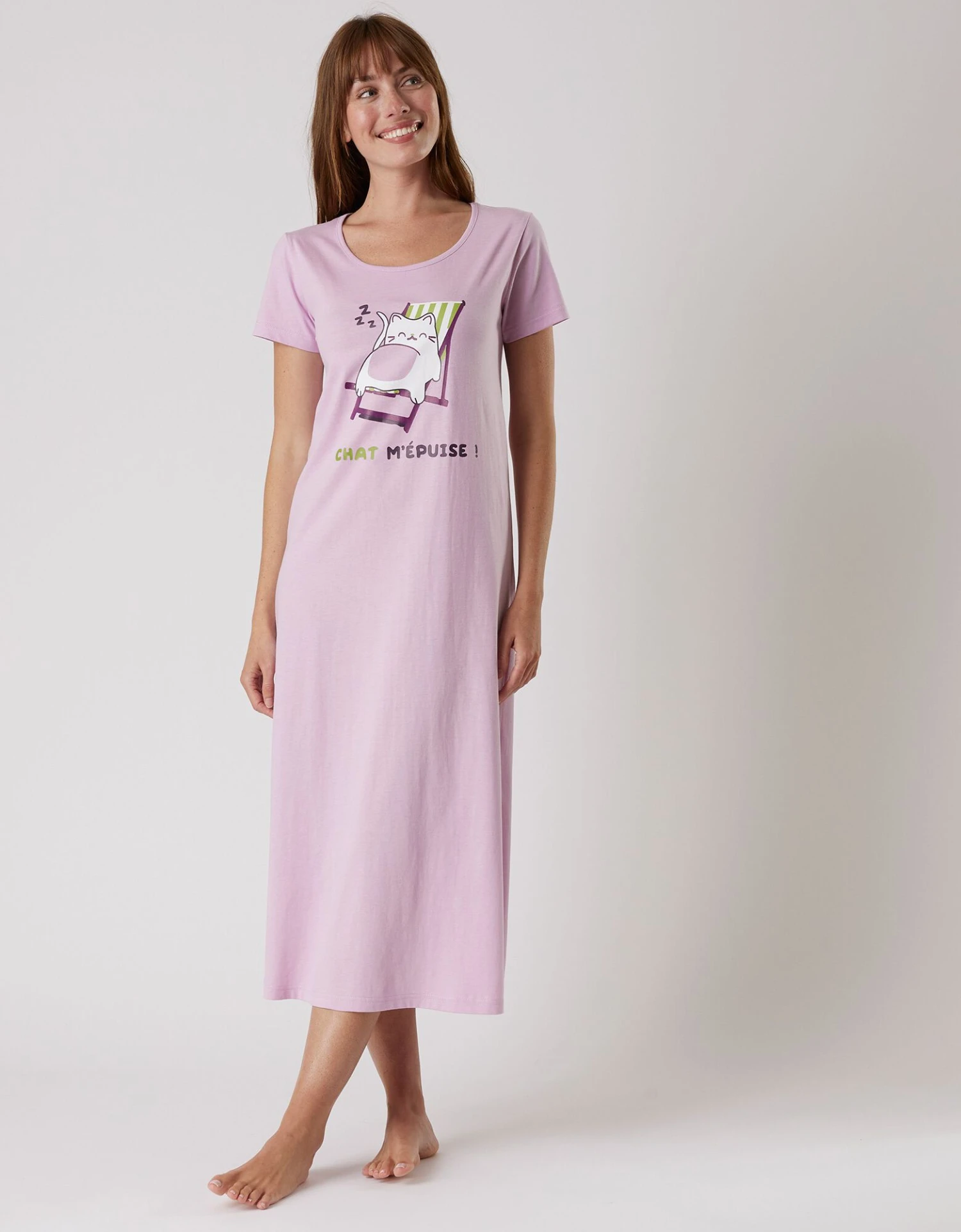 Chemise De Nuit Longue Manches Courtes – Imprimé "chat" 4 Chemise De Nuit Longue Manches Courtes – Imprimé "chat" – Image 4