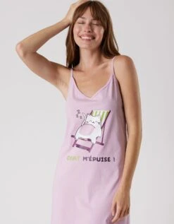 Nuisette Coton Fines Bretelles Imprimée "chat" -Élégance Nuit Soldes Boutique 703959 C01 zoomx vue3