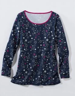 Tee-shirt Manches Longues Imprimé étoiles - Jersey Coton -Élégance Nuit Soldes Boutique 703963 C01 zoomx vue4