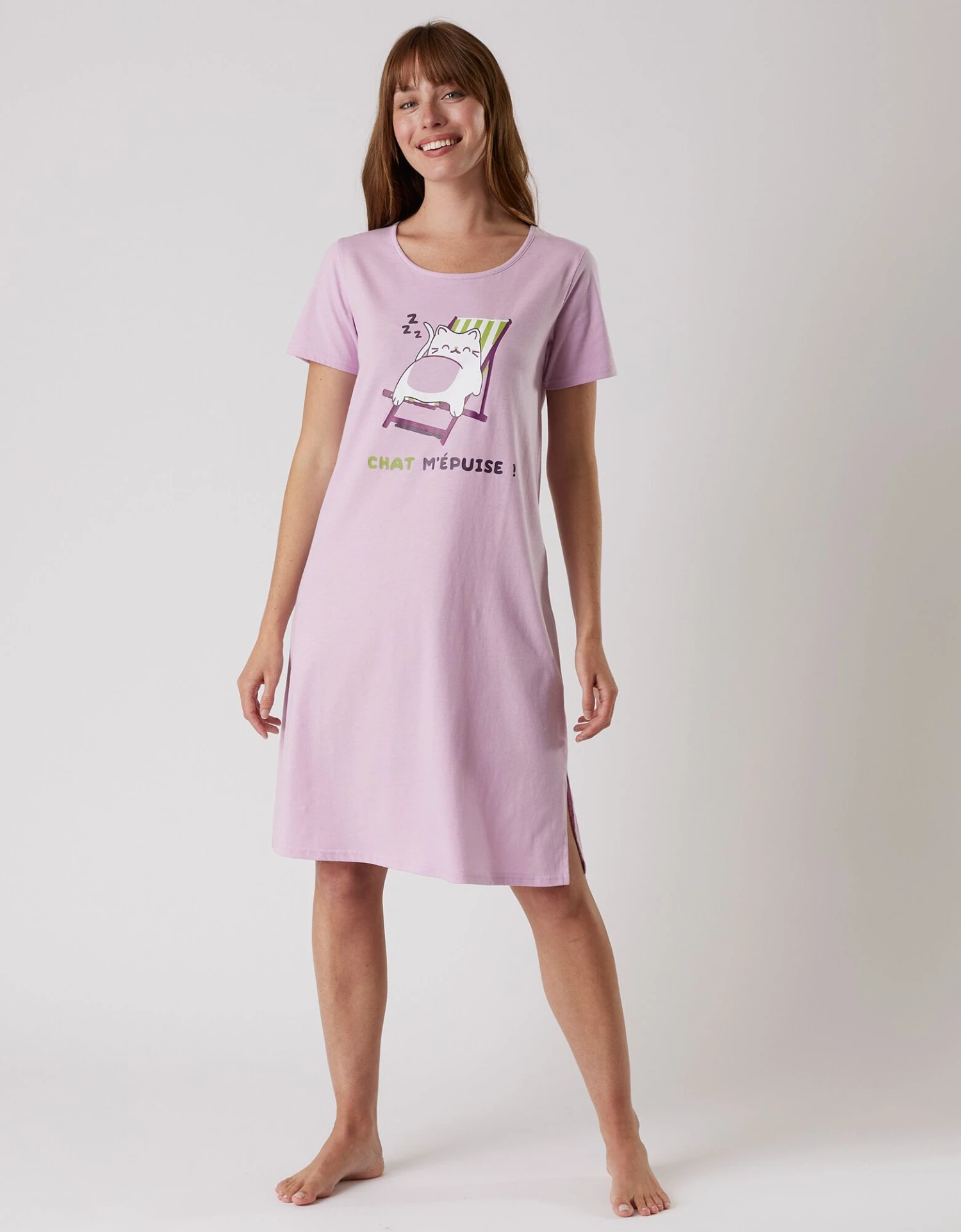 Chemise De Nuit Courte Manches Courtes – Imprimé "Chat" 3 Chemise De Nuit Courte Manches Courtes – Imprimé "Chat" – Image 3