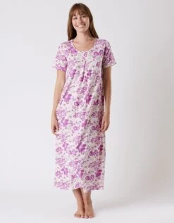 Chemise De Nuit Longue Imprimée Fleurie - Manches Courtes -Élégance Nuit Soldes Boutique 703988 C01 zoomx vue3