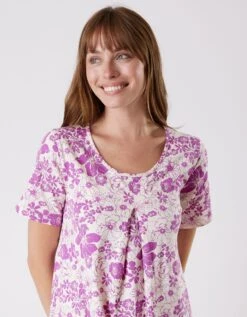 Chemise De Nuit Longue Imprimée Fleurie - Manches Courtes -Élégance Nuit Soldes Boutique 703988 C01 zoomx vue4