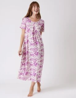 Chemise De Nuit Longue Imprimée Fleurie - Manches Courtes -Élégance Nuit Soldes Boutique 703988 C01 zoomx vue5