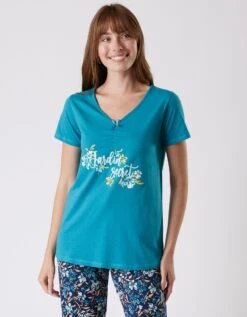 Tee-shirt Pyjama Manches Courtes Imprimé "jardin Secret" -Élégance Nuit Soldes Boutique 703992 C00 zoomx vue5