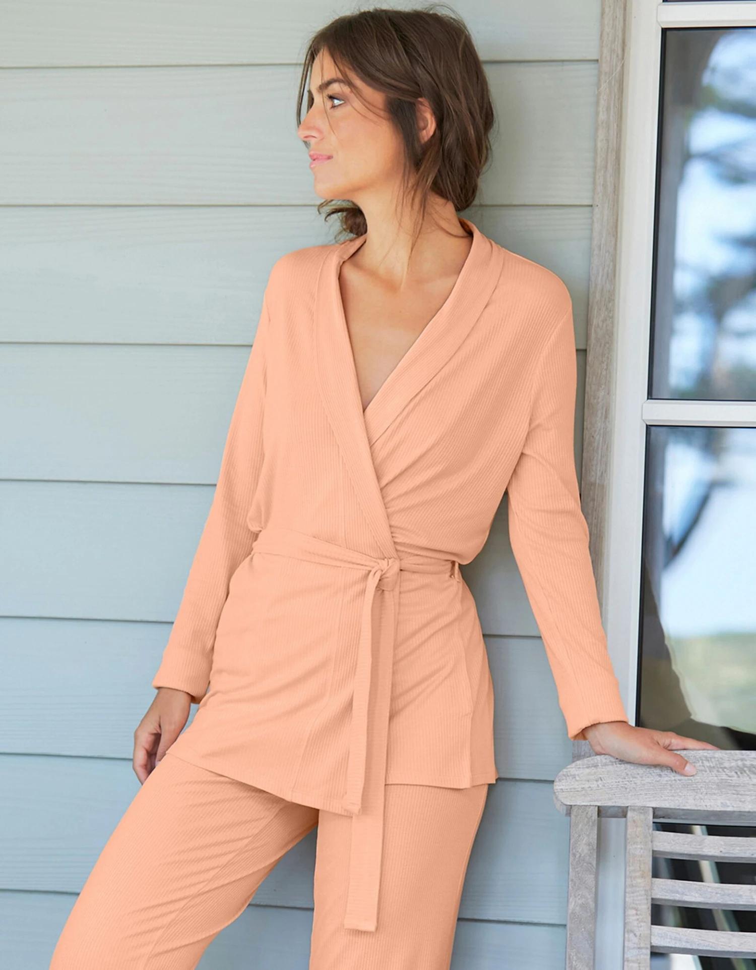 Peignoir Court Maille Viscose Côtelée 1 Peignoir Court Maille Viscose Côtelée