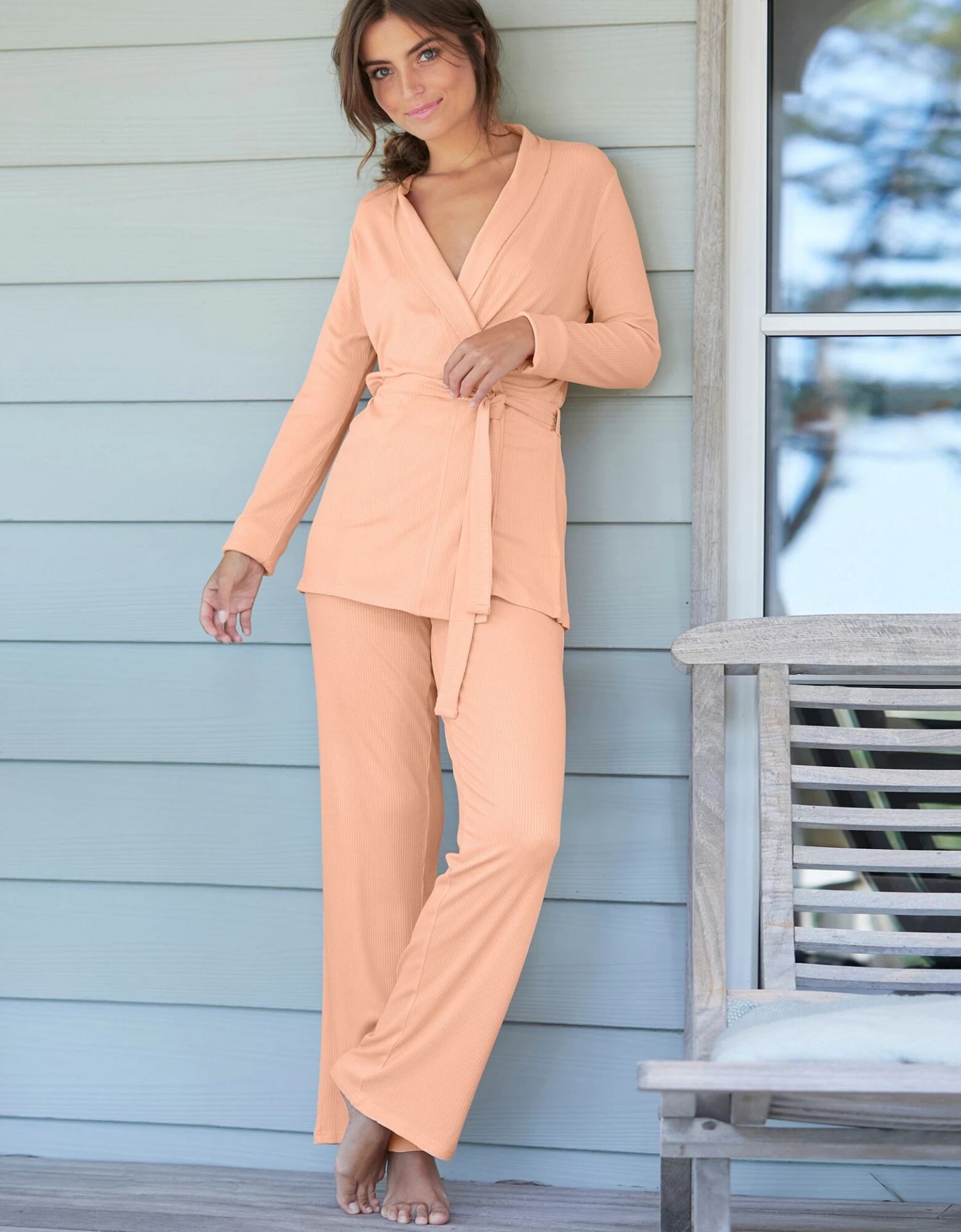 Peignoir Court Maille Viscose Côtelée 4 Peignoir Court Maille Viscose Côtelée – Image 4