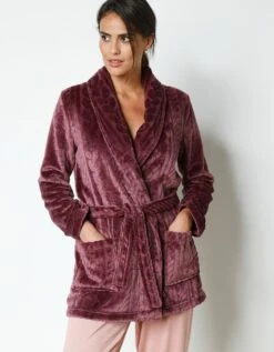 Peignoir Court En Polaire Peluche Texturé Avec Torsades
