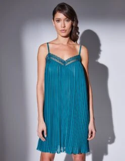 Nuisette Col V Dentelle Et Voile Plissé