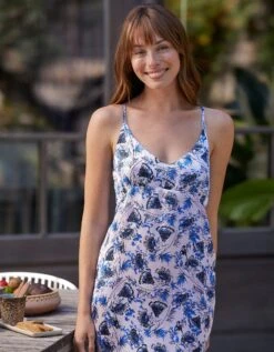 Nuisette Longue Satin Imprimé Bretelles Croisées Dos -Élégance Nuit Soldes Boutique 706186 C01 zoomx vue3