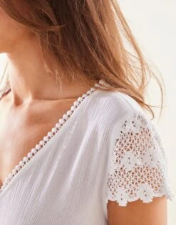 Chemise De Nuit Crépon De Viscose Et Macramé -Élégance Nuit Soldes Boutique 706198 C02 zoomx vue4